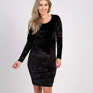 New Pinkblush Black Crushed Velvet Maternity Dress